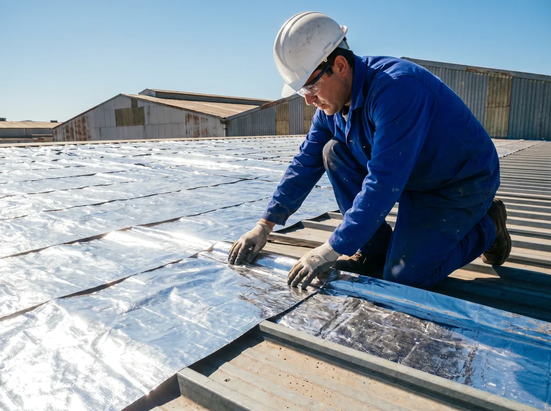 Manta aluminizada refletiva em cobertura